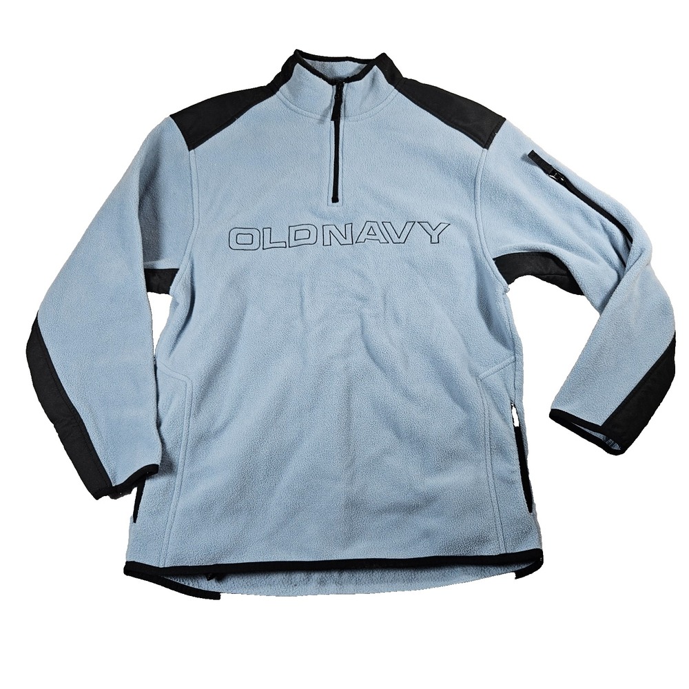 Old Navy Y2k Quarter Zip Fleece Pullover Blue Embroidered Logo Sweatshirt Sz L